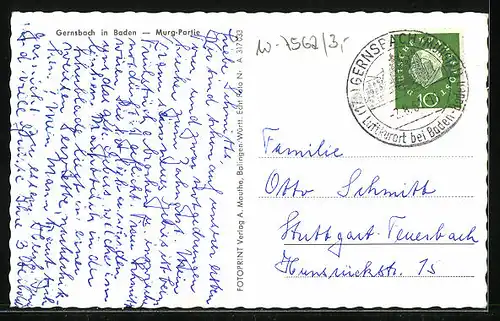 AK Gernsbach in Baden, Murg-Partie mit Häusern