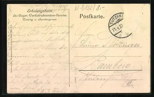 AK Tutzing a. Starnbergersee, Erholungsheim des Bayr. Verkehrsbeamten-Verein