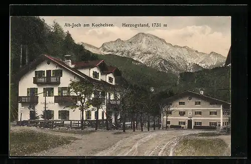 AK Alt-Joch am Kochelsee, Ortspartie mit Herzogstand