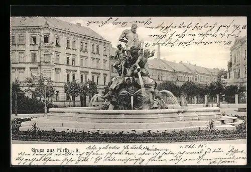 AK Fürth i. B., Blick auf den Kunstbrunnen