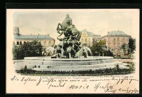 AK Fürth, Kunstbrunnen am Staatsbahnhof