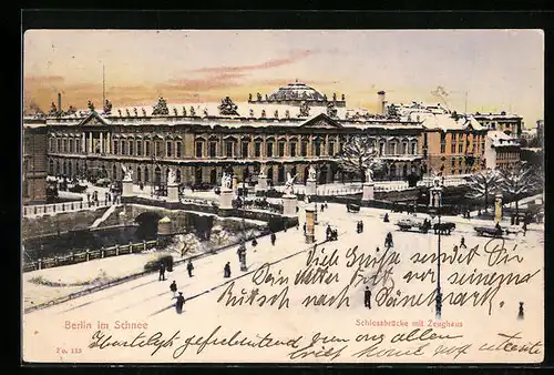 AK Berlin, Schlossbrücke mit Zeughaus im Schnee