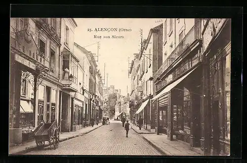 AK Alencon, Rue aux Sieurs, Strassenpartie