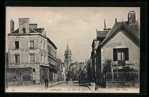 AK Alencon, La Rue du Mans, Strassenpartie