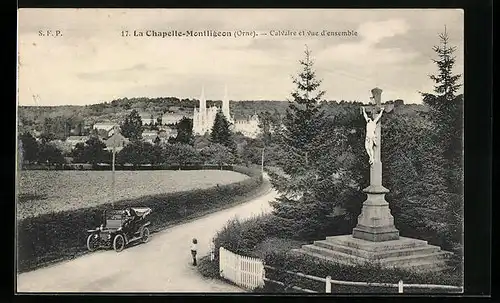 AK La Chapelle-Montligeon, Calvaire et vue d`ensemble