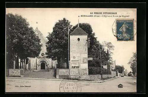 AK Remalard, L`Eglise et Route de Nogent