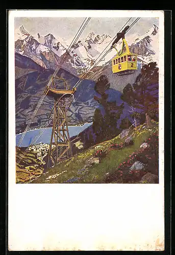 AK Zell am See, Schmittenhöhebahn mit Ortsblick