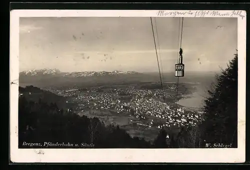 AK Bregenz, Pfänderbahn, Rheintal und Säntis