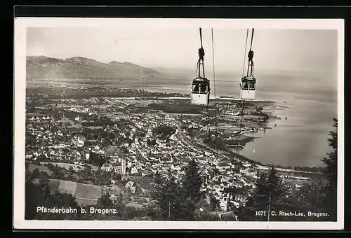 AK Bregenz, Pfänderbahn mit Ortsansicht