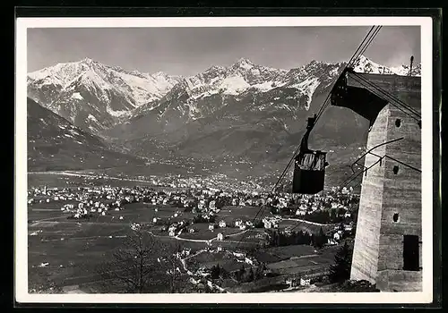 AK Meran, Seilbahn Meran-Hafling mit Stadtblick und Bergkette