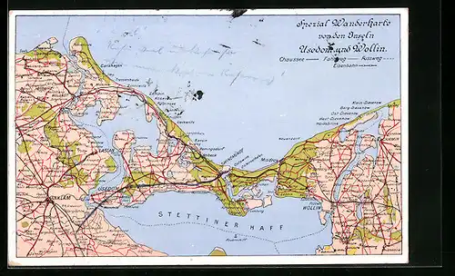 AK Anklam, Landkarte mit Stettiner Haff, Wanderkarte von Usedom und Wollin