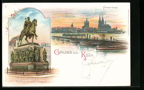 Lithographie Köln, Denkmal Friedrich Wilhelm III., Panorama