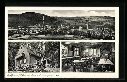 AK Berghausen in Baden, Generalansicht, Blick auf das Naturfreundehaus, im Aufenthaltsraum