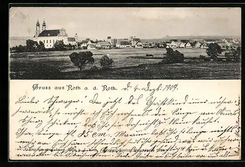 AK Roth a. d. Roth, Generalansicht mit der Stadt mit der Reichsabtei