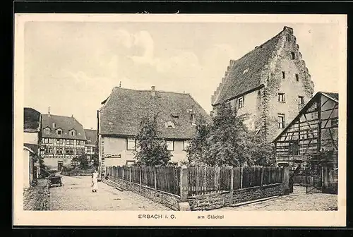 AK Erbach i. O., Häuser am Städel