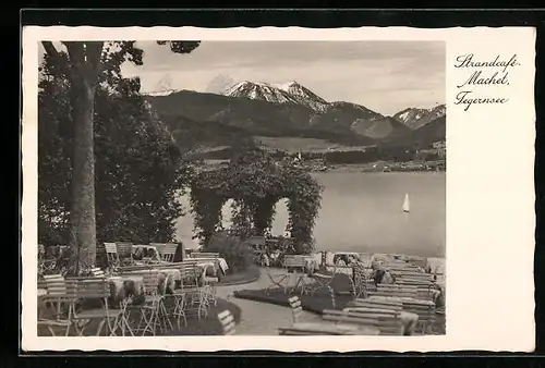 AK Tegernsee, Gartenlokal des Strandcafe Machet