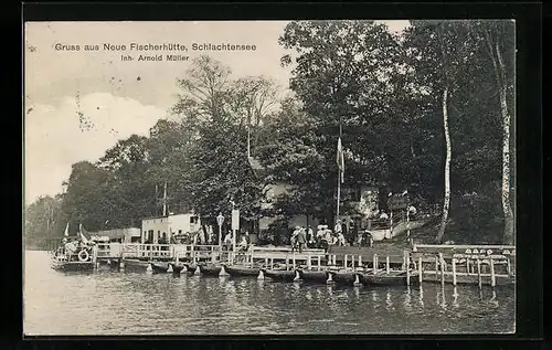 AK Berlin-Schlachtensee, Bootsanleger vor der neuen Fischerhütte