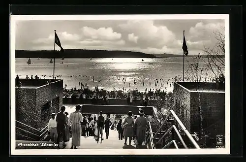 AK Berlin-Wannsee, Besucher auf der Treppe zum Strandbad hinab