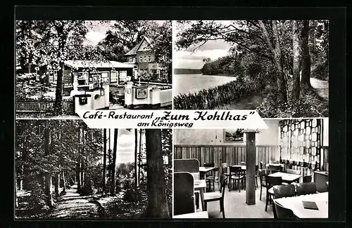 AK Berlin-Wannsee, Cafe-Restaurant Zum Kohlhas am Königsweg, im Gastraum, auf dem Waldweg, am Seeufer