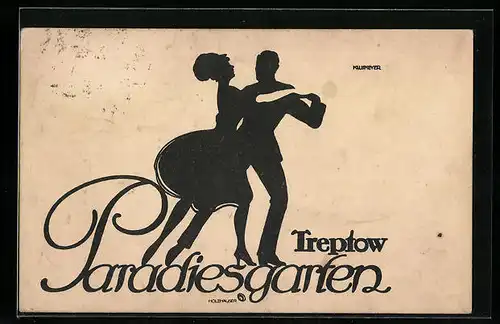 AK Berlin-Treptow, Silhouette eines Tanzpaares im Paradiesgarten