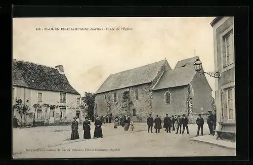 AK St-Ouen-en-Champagne, Place de l`Eglise