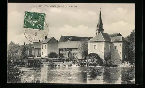 AK Nogent-sur-Loir, Le Moulin, L`Eglise