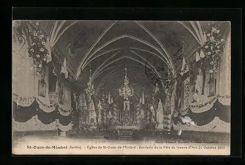 AK St-Ouen-de-Mimbre, Eglise de St-Ouen-de-Mimbre, Souvenir de la Fete de Jeanne d`Arc