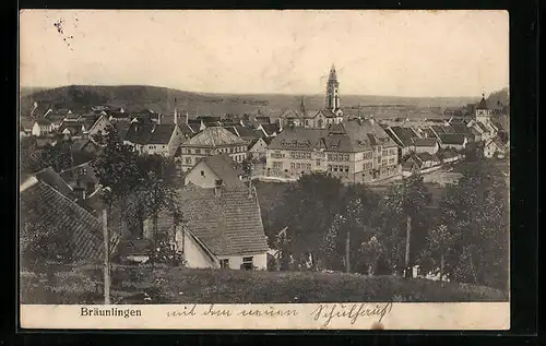AK Bräunlingen, Ortstotale mit Blick zur Kirche