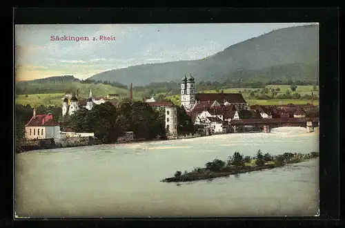 AK Säckingen am Rhein, Stadtpanorama mit Blick zur Kirche