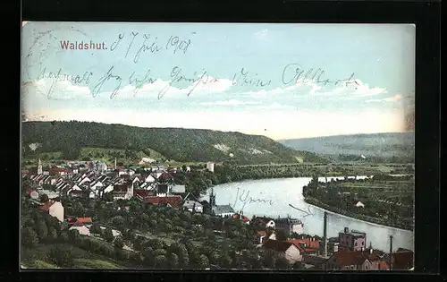 AK Waldshut, Blick über die Wutach über die gesamte Stadt
