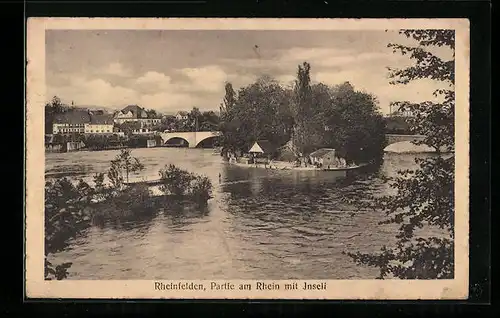 AK Rheinfelden, Partie am Rhein mit Inseli