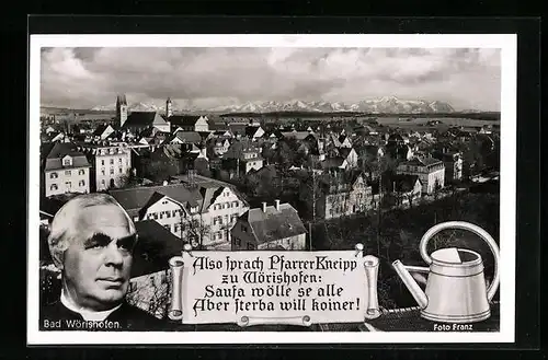 AK Bad Wörishofen, Blick über die gesamte Stadt gegen das Gebirge