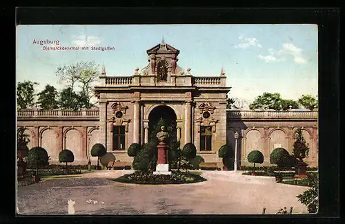 AK Augsburg, Bismarckdenkmal mit dem Stadtgarten