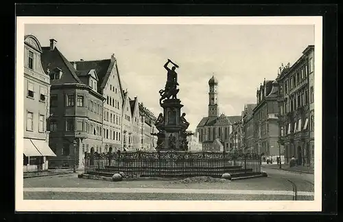 AK Augsburg, am Herkulesbrunnen auf dem Stadtplatz