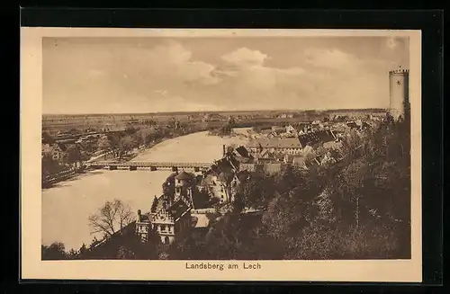 AK Landsberg am Lech, Blick über die gesamte Stadt und den Fluss