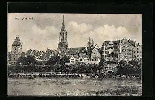 AK Ulm a. D., Uferpartie der Ortschaft