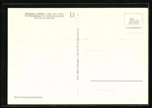 AK Schluchsee /Hochschwarz., Berghotel Mühle, Bes. Fam. Stoll