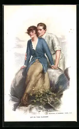 Künstler-AK Lester Ralph: Mann und Frau gucken in die Ferne, Hände haltend