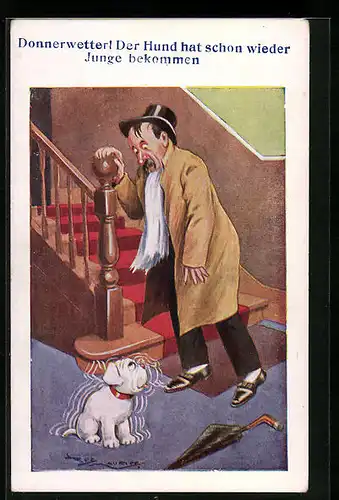 Künstler-AK Maurice: Mann sieht Hund doppelt