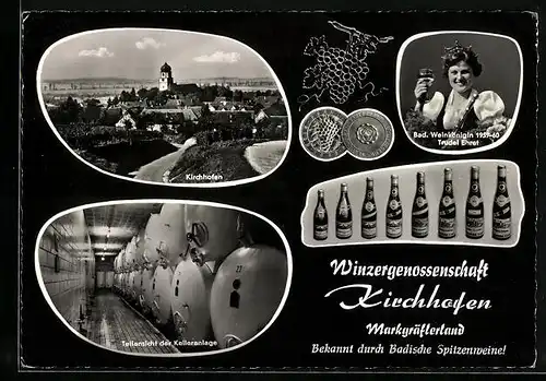 AK Kirchhofen /Kr. Freiburg, Winzergenossenschaft Kirchhofen eGmbH, Ortsansicht, Bad. Weinkönigin