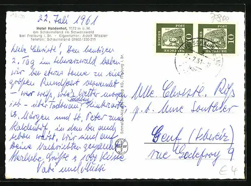 AK Schauinsland /Schwarzwald, Hotel Haldenhof, Eig. Adolf Wissler