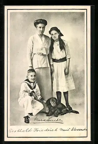 AK Marie Luise von Baden mit Berthold Friedrich und Marie Alexandra