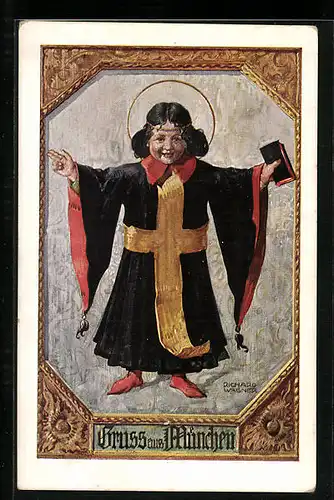 Künstler-AK Richard Wagner: München, Münchener Kindl mit Heiligenschein
