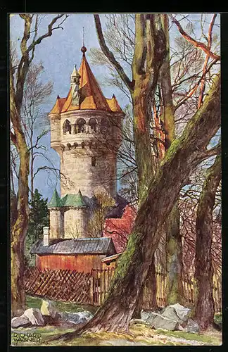 Künstler-AK Richard Wagner: Landsberg /Lech, Mutterturm in der Sonne