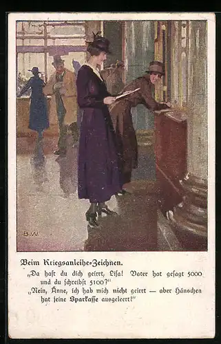 Künstler-AK Brynolf Wennerberg: Junge Damen beim Kriegsanleihen-Zeichnen