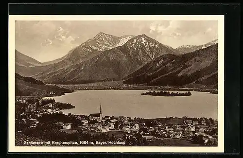 AK Schliersee, Ortsansicht mit Brecherspitze