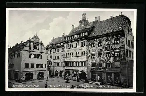 AK Konstanz a. B., Obermarkt mit Haus zum hohen Hafen und Barbarossa