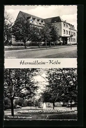 AK Hermülheim-Köln, Rathaus, am Springbrunnen