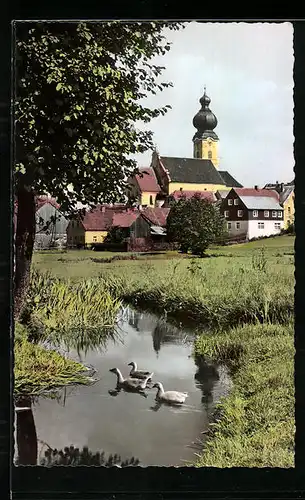 AK Eslarn, Eintenteich mit Blick auf Ort und Kirche