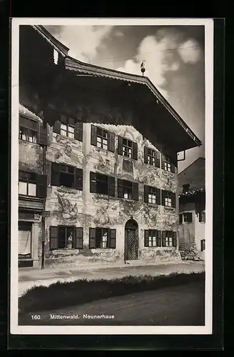 AK Mittenwald, Neunerhaus mit Fassadenmalerei